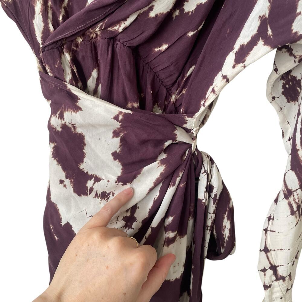 H Starlett Mini Dress Tie Dye Wrap V Neckline Purple White Size Medium - Picture 2 of 7